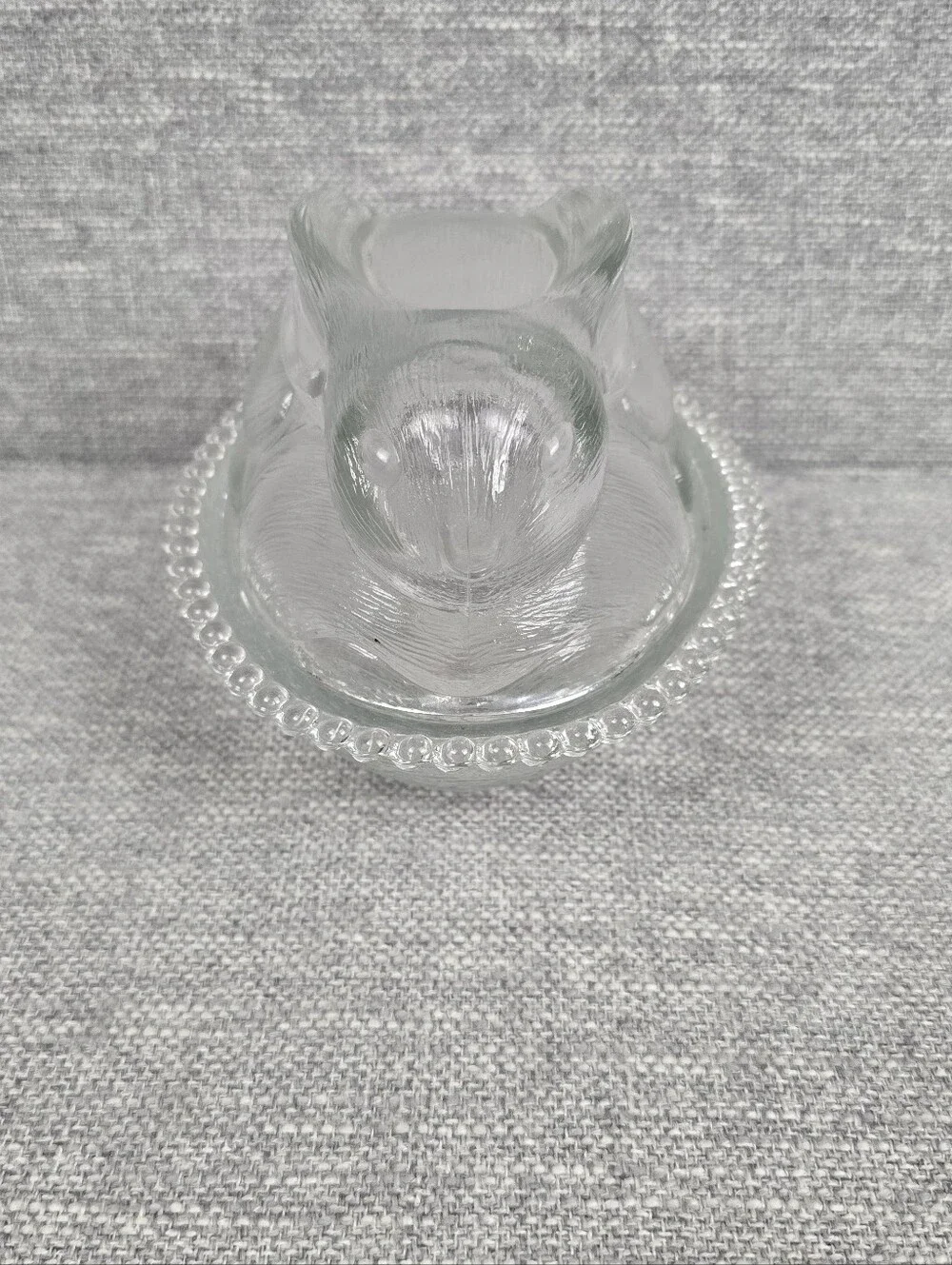 Vtg Indiana Glass Bunny On Nest Clear Candy Dish